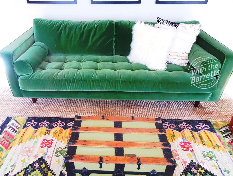 Green Sofa, chest & rug