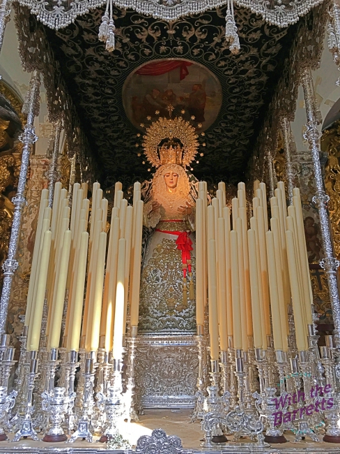 Float with candles and Mary