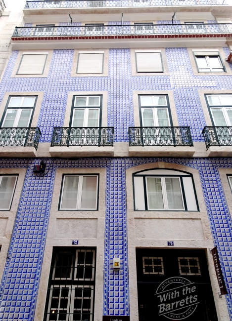 Building clad in blue tile