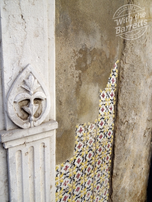 Yellow and red tile wall deterioration