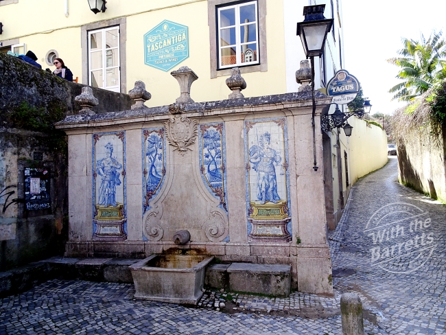 Tile accents on fountain